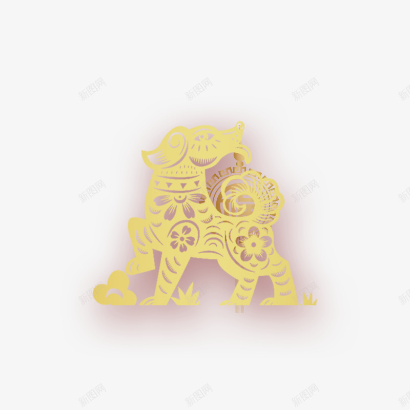 金色2018狗年大吉贴纸png免抠素材_88icon https://88icon.com 2018 平面 狗年大吉 花纹 设计 贴纸 金色