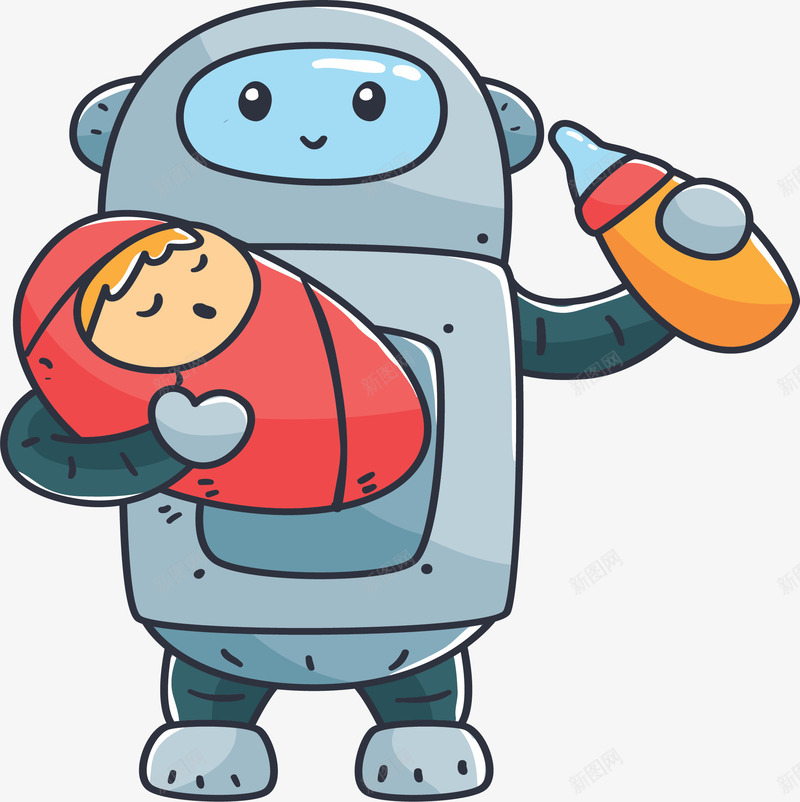 在家带孩子的机器人矢量图ai免抠素材_88icon https://88icon.com 人工智能 奶孩子 带孩子 机器人 灰色机器人 矢量png 矢量图