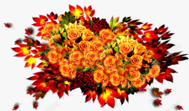 灿烂的鲜花盆png免抠素材_88icon https://88icon.com 红色 花朵 花束 花盆 金色 黄色