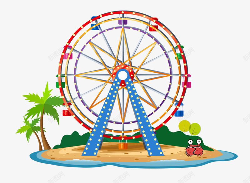 彩色摩天轮png免抠素材_88icon https://88icon.com 卡通 彩色 摩天轮 树 螃蟹