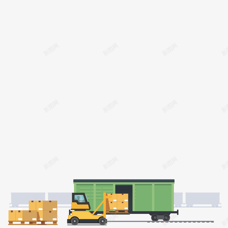 绿色火车交通运输矢量图eps免抠素材_88icon https://88icon.com 交通 交通运输 卡车 叉车 工人 火车 货物 运输 矢量图