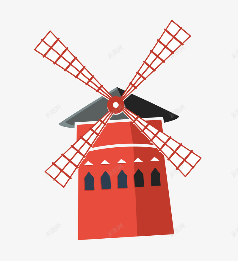 红色创意卡通风车房矢量图eps免抠素材_88icon https://88icon.com 卡通风车房 矢量风车房 红色创意 风车房 矢量图