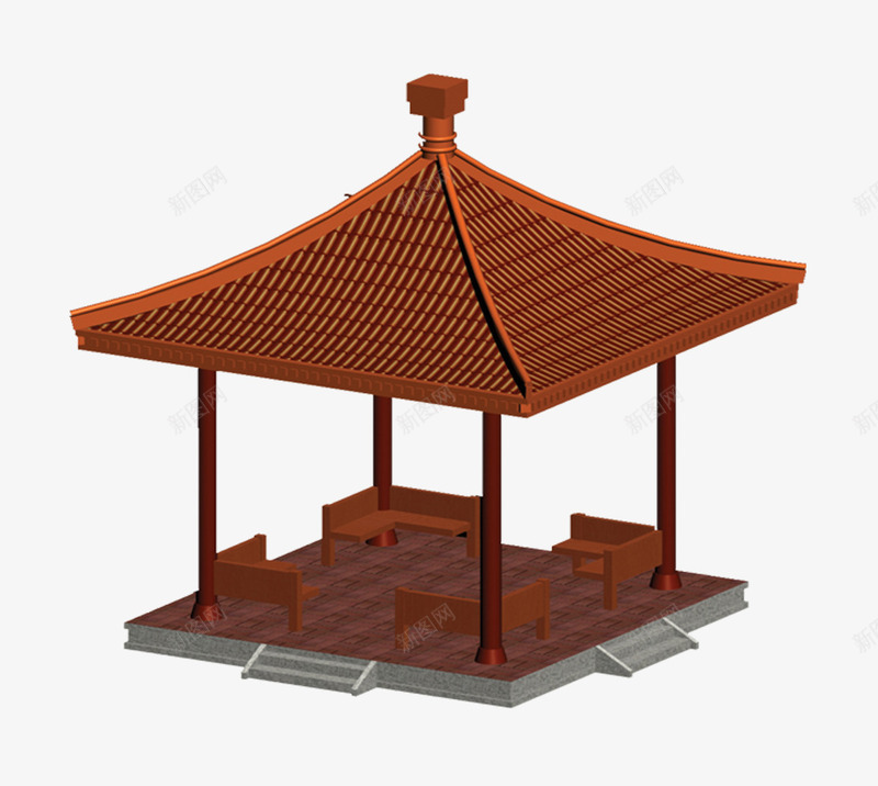 旅游风光png免抠素材_88icon https://88icon.com 凉亭 旅游风光 树木 石凳 风景