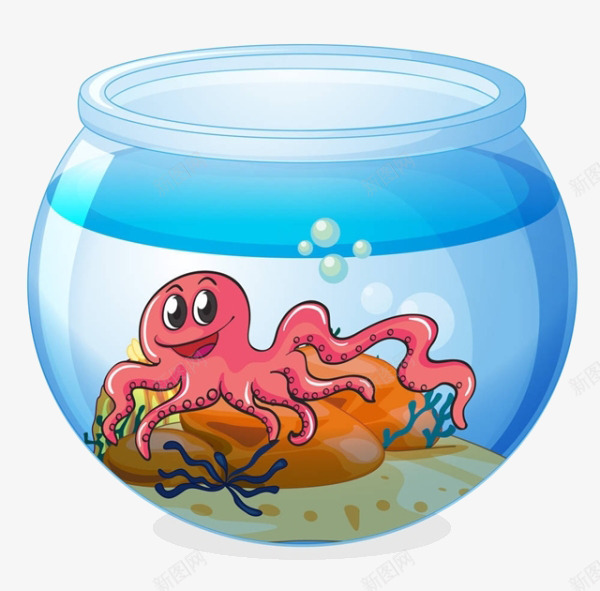 卡通鱼缸里的章鱼png免抠素材_88icon https://88icon.com 卡通 海草 的章鱼 鱼缸里