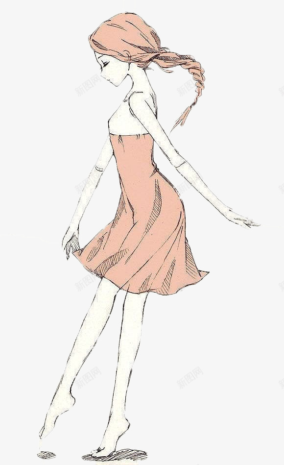 跳舞的女孩psd免抠素材_88icon https://88icon.com 优雅 女孩 手绘 跳舞