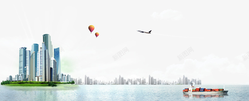 城市建筑图案png免抠素材_88icon https://88icon.com 城市 海边 码头 船 高楼