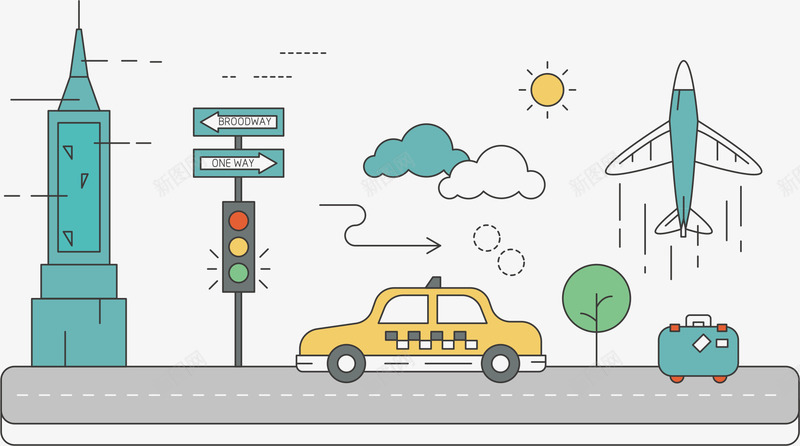 纽约城市png免抠素材_88icon https://88icon.com 出租车 城市 帝国大厦 建筑 高楼