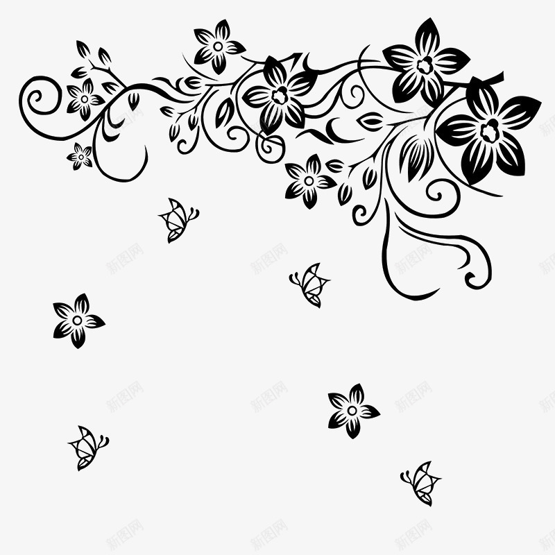 黑色抽象艺术花纹对角花png免抠素材_88icon https://88icon.com 优雅 对角花 抽象艺术 精美 纹理 背景 花纹 花边 边框