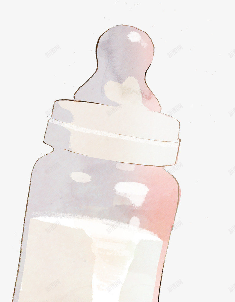 手绘粉色卡通奶瓶png免抠素材_88icon https://88icon.com 卡通 奶瓶 粉色