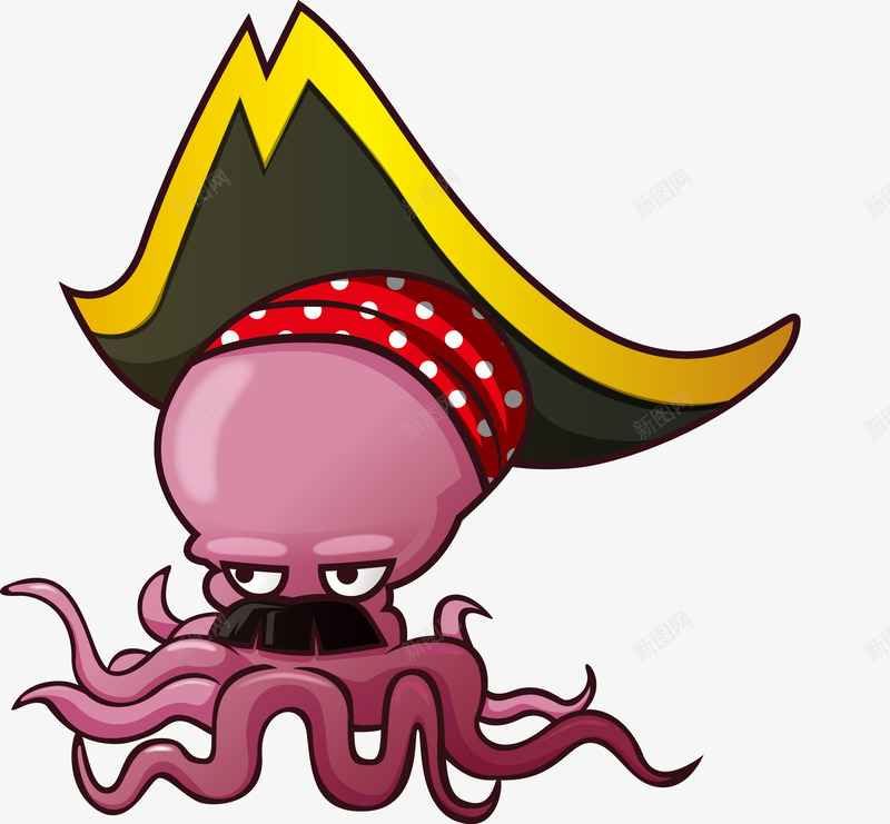 手绘卡通带着海盗帽的章鱼png免抠素材_88icon https://88icon.com 乌贼 手绘 章鱼