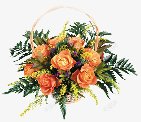 橘红玫瑰鲜花花篮png免抠素材_88icon https://88icon.com 橘红 玫瑰 花篮 鲜花 鲜花花篮