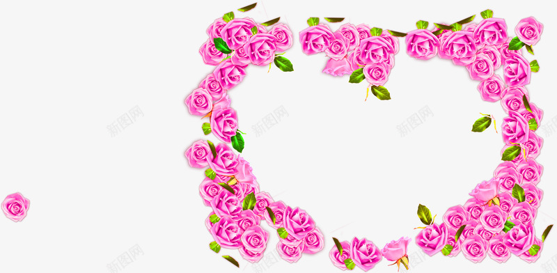 玫红色花朵心形边框png免抠素材_88icon https://88icon.com 心形 玫红 素材 花朵 边框