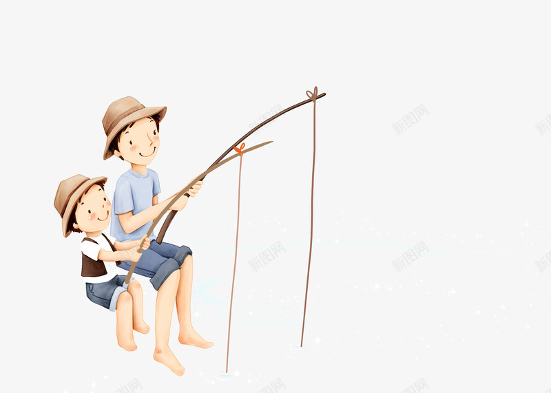 卡通父亲节psd免抠素材_88icon https://88icon.com 卡通人物 海报 父亲节 荷塘钓鱼