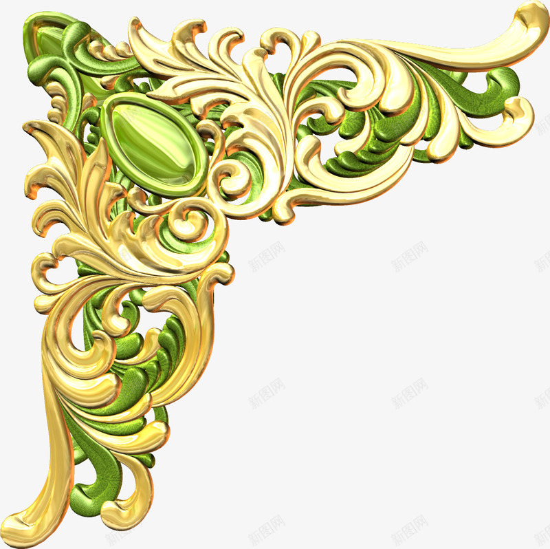 绿色装饰png免抠素材_88icon https://88icon.com 宝石 绿 金黄