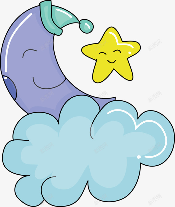卡通手绘黑色描边星星月亮png免抠素材_88icon https://88icon.com 卡通 星星 月亮 蓝色 黑色描边