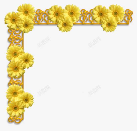 黄色绽放花朵边框png免抠素材_88icon https://88icon.com 素材 绽放 花朵 边框 黄色