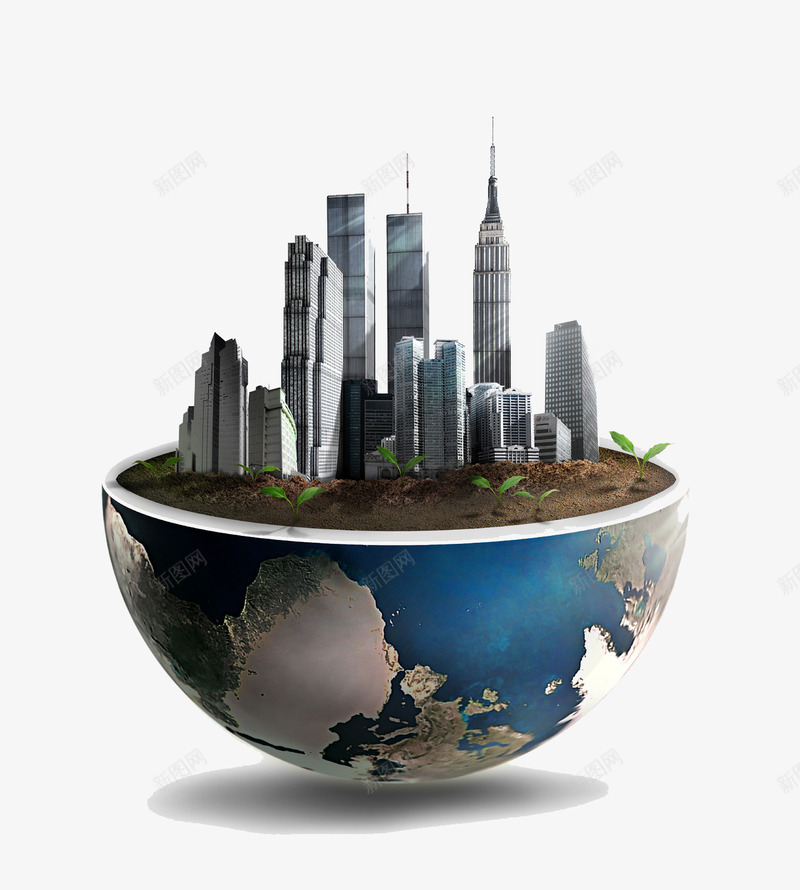 地球花盆种建筑png免抠素材_88icon https://88icon.com 地球 大厦 花盆 高楼