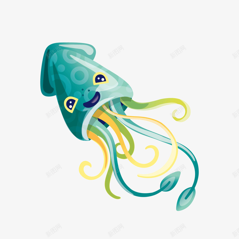 蓝色乌贼矢量图ai免抠素材_88icon https://88icon.com 光泽 动物 反光 扁平化 渐变 蓝色 触角 质感 矢量图