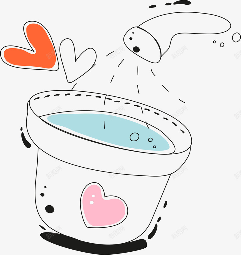 卡通花盆png免抠素材_88icon https://88icon.com AI 卡通 可爱 心形 手绘 插画 洒水 爱心 线条 花盆