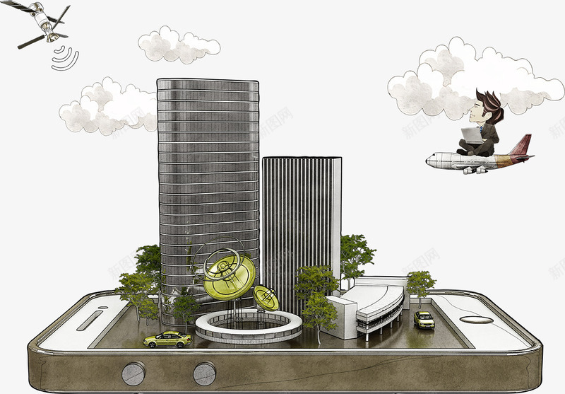 手机上的手绘建筑png免抠素材_88icon https://88icon.com 建筑 房屋 手机 手绘手机 白云 高楼