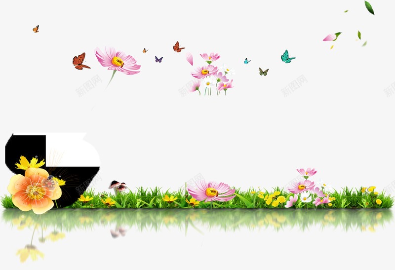 粉色卡通花瓣草地风光png免抠素材_88icon https://88icon.com 卡通 粉色 花瓣 草地 风光