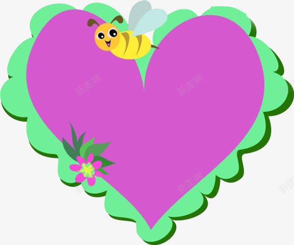 卡通爱心蜜蜂png免抠素材_88icon https://88icon.com 卡通 爱心 花 蜜蜂素材