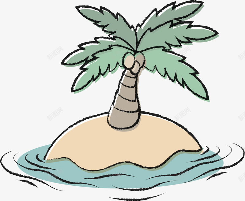 手绘海洋风景png免抠素材_88icon https://88icon.com 卡通有趣 扁平化 椰子树 沙漠 海洋 矢量图案