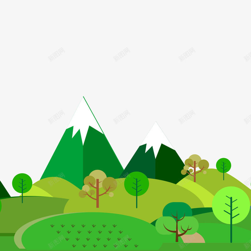 绿色扁平化自然psd免抠素材_88icon https://88icon.com 扁平化 绿色 自然 风光