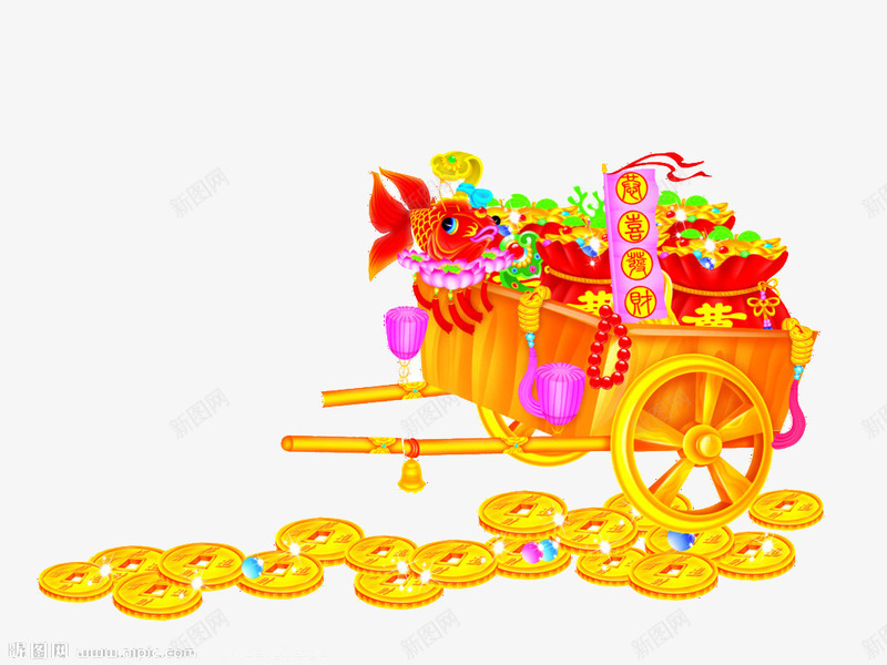 一板车的金元财宝png免抠素材_88icon https://88icon.com 愿望 新年 象征 金色