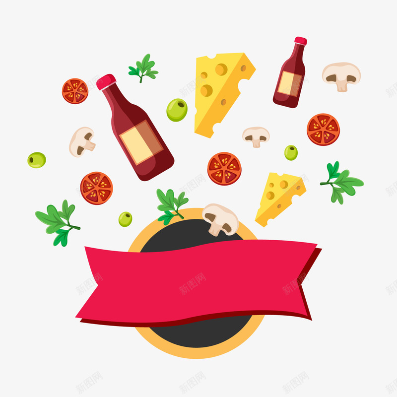 彩色意大利披萨原材料png免抠素材_88icon https://88icon.com 卡通食材 卡通食物 披萨食物 文案 文案背景 背景装饰