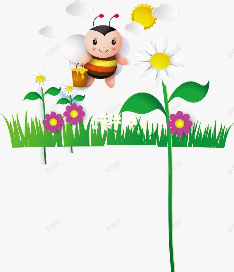 采蜜的蜜蜂png免抠素材_88icon https://88icon.com 卡通蜜蜂 矢量蜜蜂 花朵 蜜蜂 采蜜
