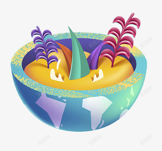 卡通花盆png免抠素材_88icon https://88icon.com 卡通 植物 花盆 蓝色