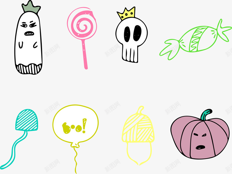 万圣节手绘卡通装饰png免抠素材_88icon https://88icon.com nb 万圣节 万圣节前夜 南瓜 卡通万圣节 棒棒糖 糖果 节日 蝙蝠 西方节日 鬼怪 鬼魂