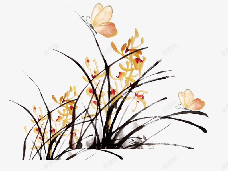 盛开的兰花psd免抠素材_88icon https://88icon.com 兰花 插画 盛开的兰花 蝴蝶