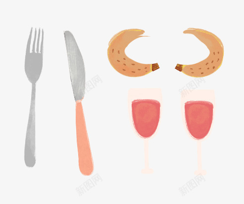 h5水彩西餐餐具png免抠素材_88icon https://88icon.com h5水彩西餐餐具 刀叉 卡通 红酒杯