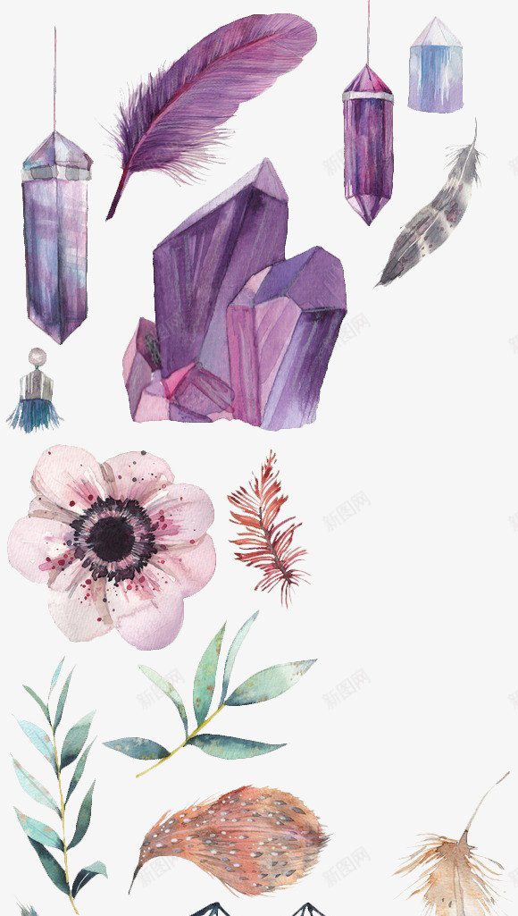 卡通宝石花朵羽毛png免抠素材_88icon https://88icon.com 卡通 宝石 羽毛 花朵