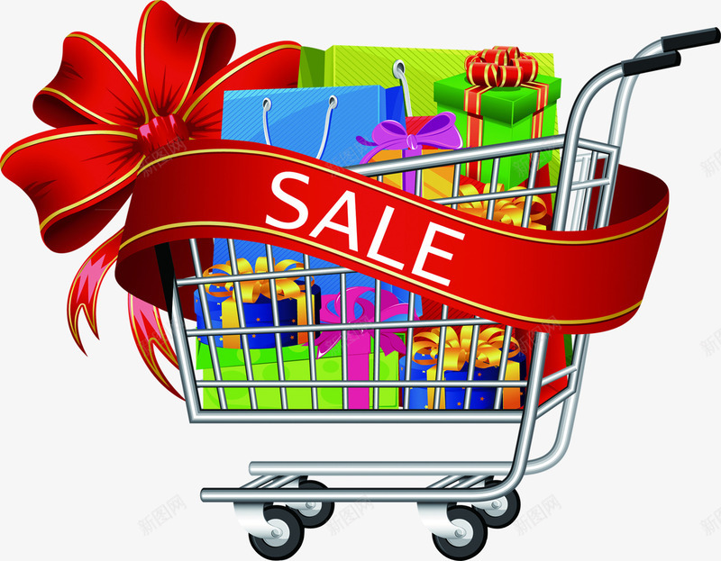 卡通红色蝴蝶结超市购物车png免抠素材_88icon https://88icon.com 卡通 红色 蝴蝶结 购物车 超市