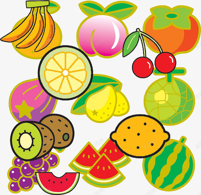 卡通水果香蕉水蜜桃西瓜梨子png免抠素材_88icon https://88icon.com 卡通梨子 卡通水果 卡通水蜜桃 卡通猕猴桃 卡通荔枝 卡通西瓜 卡通香蕉 梨子 水果 水果卡通 水蜜桃 西瓜 香蕉