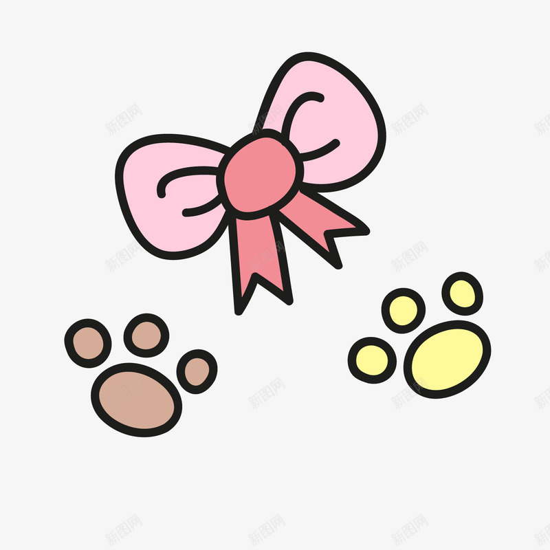 宠物小猫脚印蝴蝶结png免抠素材_88icon https://88icon.com 卡通脚印 宠物脚印 小猫脚印 红色蝴蝶结 背景装饰