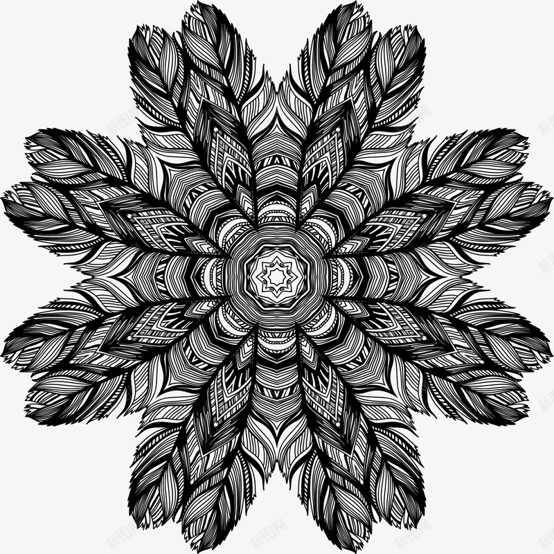 黑色羽毛花纹png免抠素材_88icon https://88icon.com 图案 清新 简约 羽毛 花纹 装饰图案 黑色