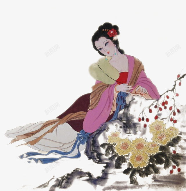 古典美女水墨画png免抠素材_88icon https://88icon.com 古典 古风 水墨画 美女 赏花