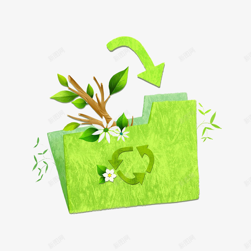 创意再循环插画png免抠素材_88icon https://88icon.com 再循环 创意再循环插画 文件 树叶 树枝 箭头 绿色