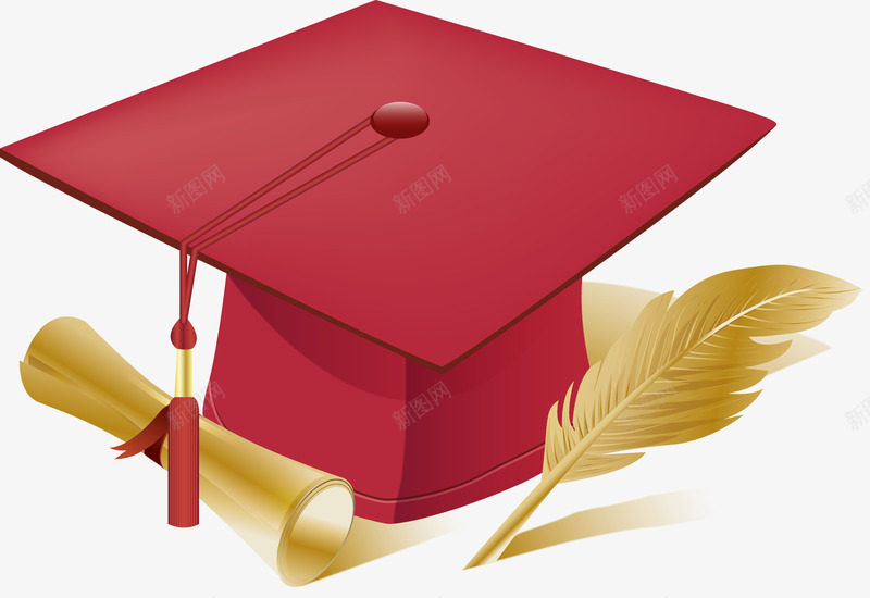 红色毕业帽子png免抠素材_88icon https://88icon.com 学位 学士学位 学士帽 毕业典礼 毕业季 矢量素材 金色羽毛