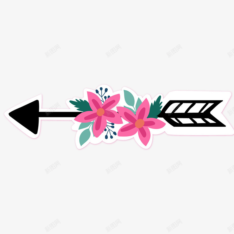黑红色花朵向左箭头矢量图ai免抠素材_88icon https://88icon.com 向左箭头 箭头 红色 绿色 花朵 黑色 黑色箭头 矢量图