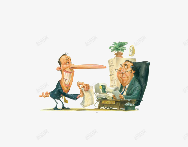 老板员工png免抠素材_88icon https://88icon.com 卡通 员工 桌子 椅子 绿植 老板 西装