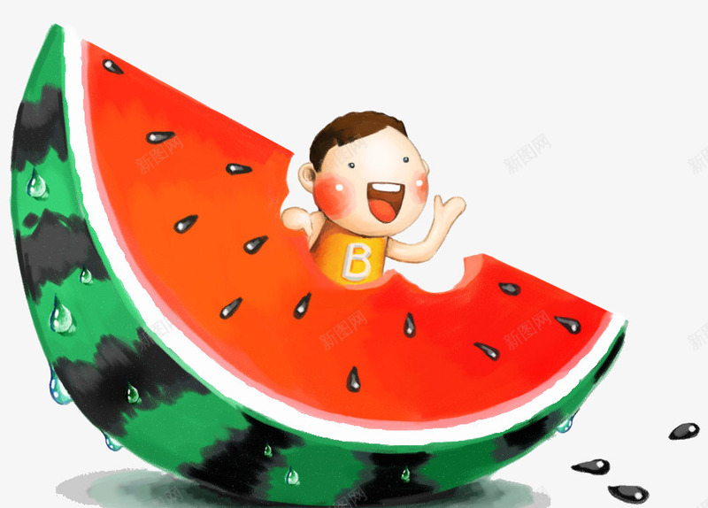 卡通大西瓜男孩吃西瓜psd免抠素材_88icon https://88icon.com 卡通大西瓜 卡通男孩 卡通男孩吃西瓜 男孩吃西瓜