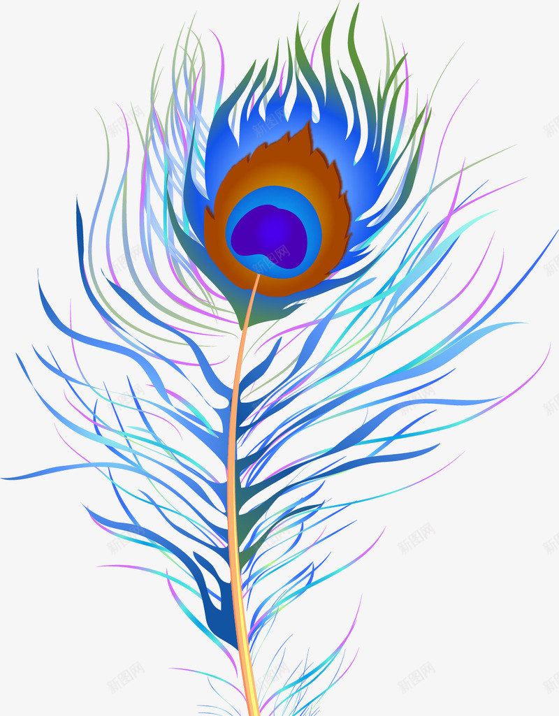 羽毛矢量图ai免抠素材_88icon https://88icon.com 免费矢量下载 孔雀毛 彩绘 彩色 插画 羽毛 矢量图