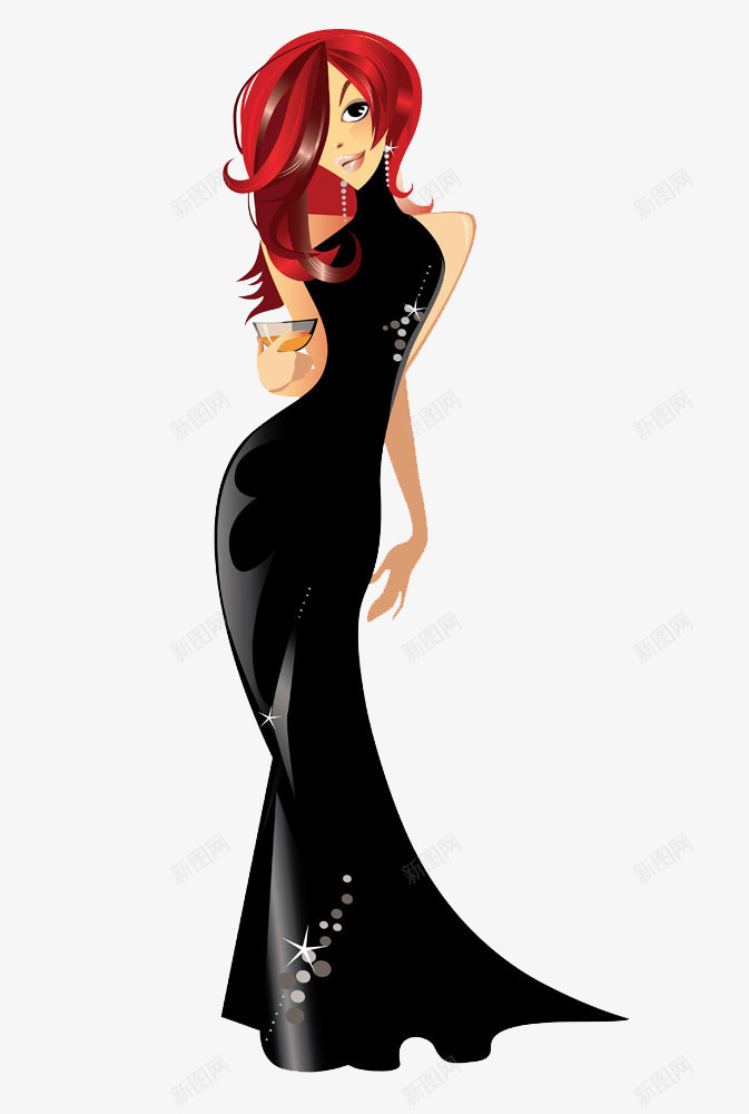 拿着酒杯的美丽女士png免抠素材_88icon https://88icon.com 卡通 女士 微笑 手绘 红色 美丽 美女拿东西 酒杯 黑色