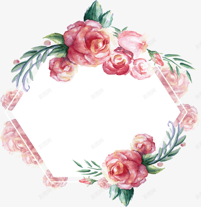 六边形水彩花朵边框矢量图ai免抠素材_88icon https://88icon.com 六边形 多边形 婚礼请帖 水彩花朵 矢量png 粉红 矢量图