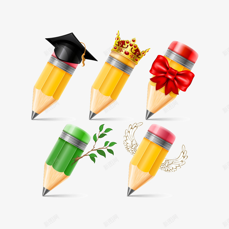 创意铅笔png免抠素材_88icon https://88icon.com 学士帽 皇冠 矢量创意 绿色钱币 蝴蝶结 铅笔